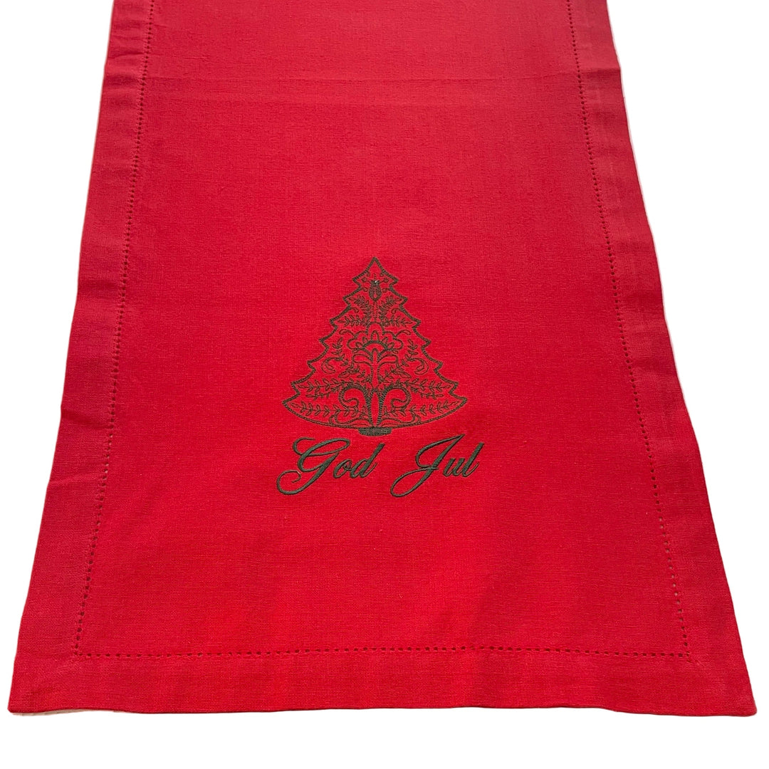 36" Runner- Rosemaling Christmas Tree on Red