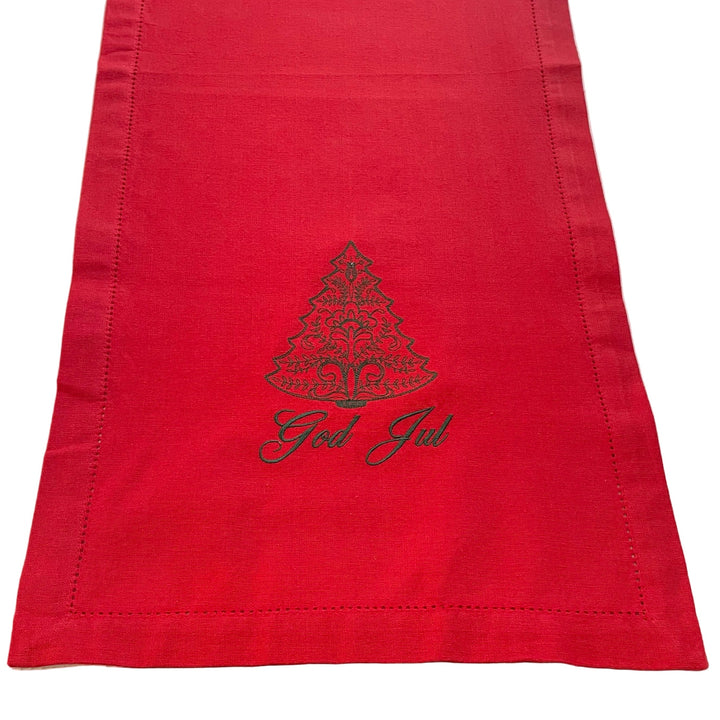 36" Runner- Rosemaling Christmas Tree on Red