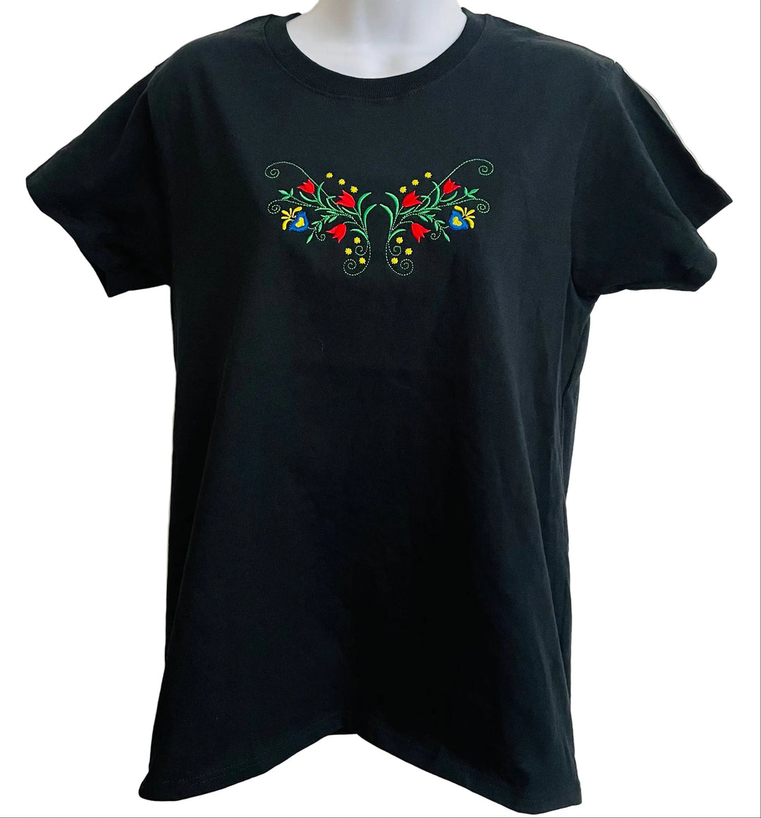 Flowers on Black Ladies T-shirt