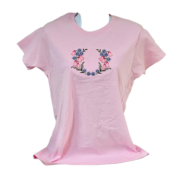 Linnea Flowers on Ladies Pink T-shirt