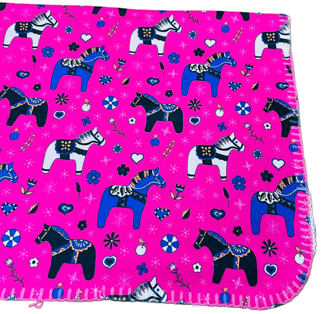 Fleece Baby Blanket - Dala horses