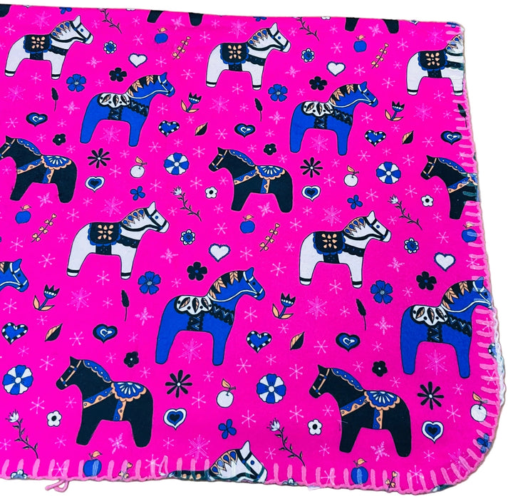 Fleece Baby Blanket - Dala horses