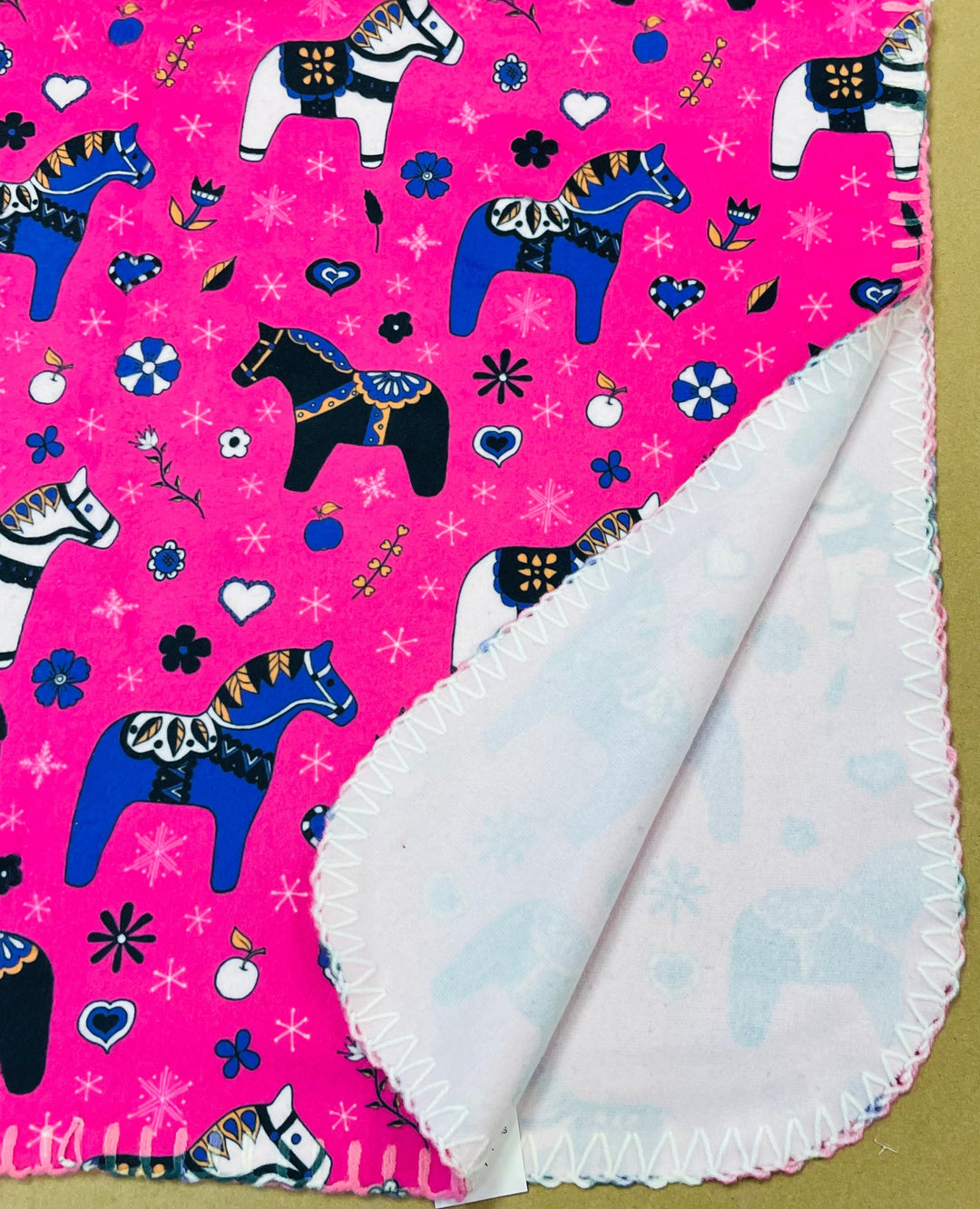 Fleece Baby Blanket - Dala horses