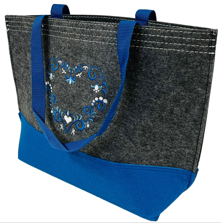 Tote Bag - Grey with Folk Art Heart