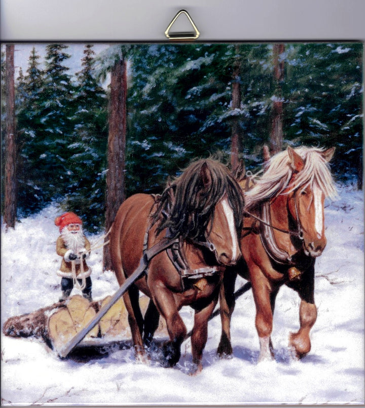 6" Ceramic Tile, Jan Bergerlind Tomte & horses