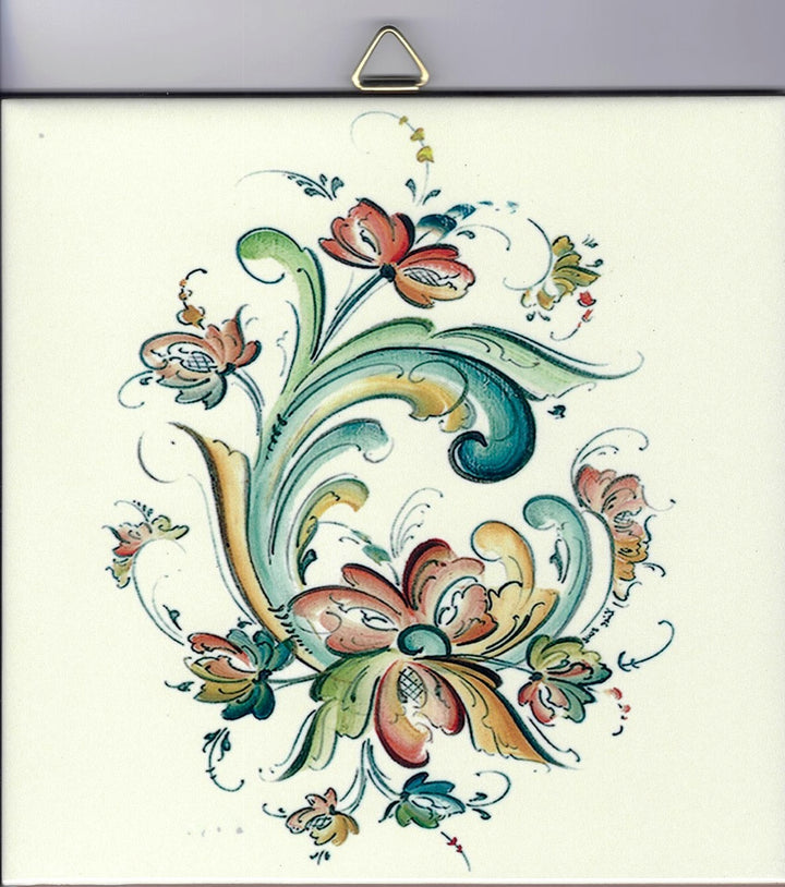 6" Ceramic Tile, Lise Lorentzen Velkommen Rosemaling
