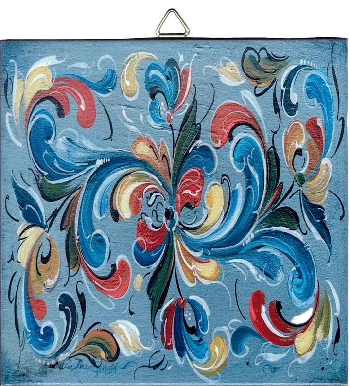 6" Ceramic Tile, Lise Lorentzen Blue Rosemaling