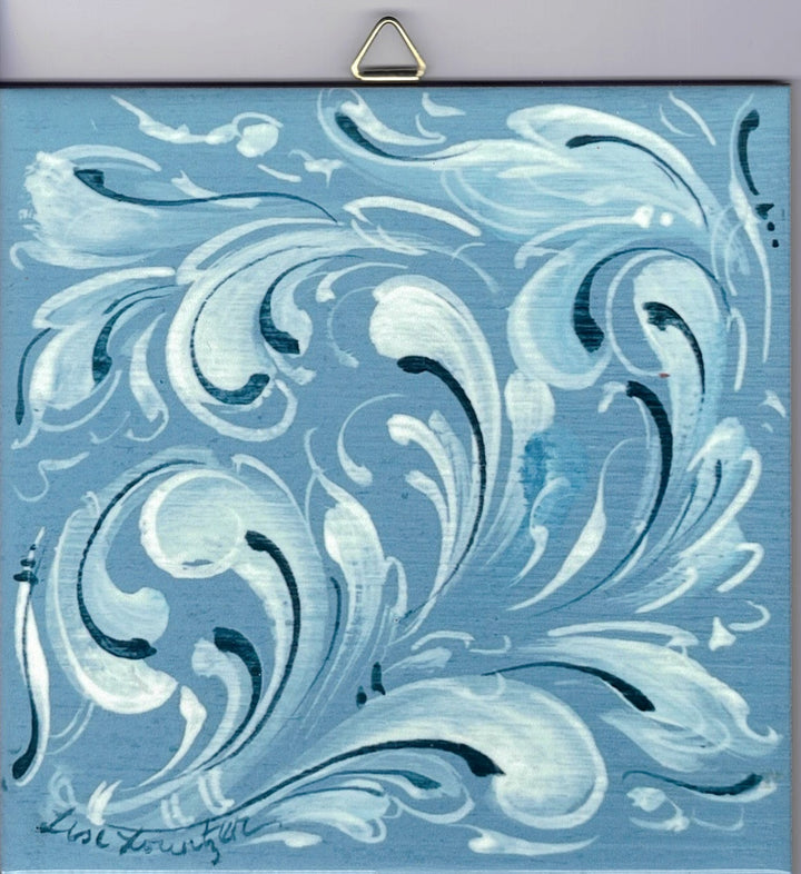 6" Ceramic Tile, Lise Lorentzen Blue Rosemaling