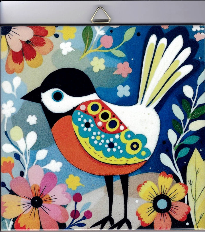 6" ceramic tile, Nordic bird with flowers