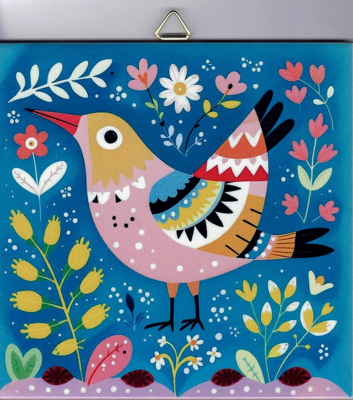 6" ceramic tile, Nordic bird with flowers
