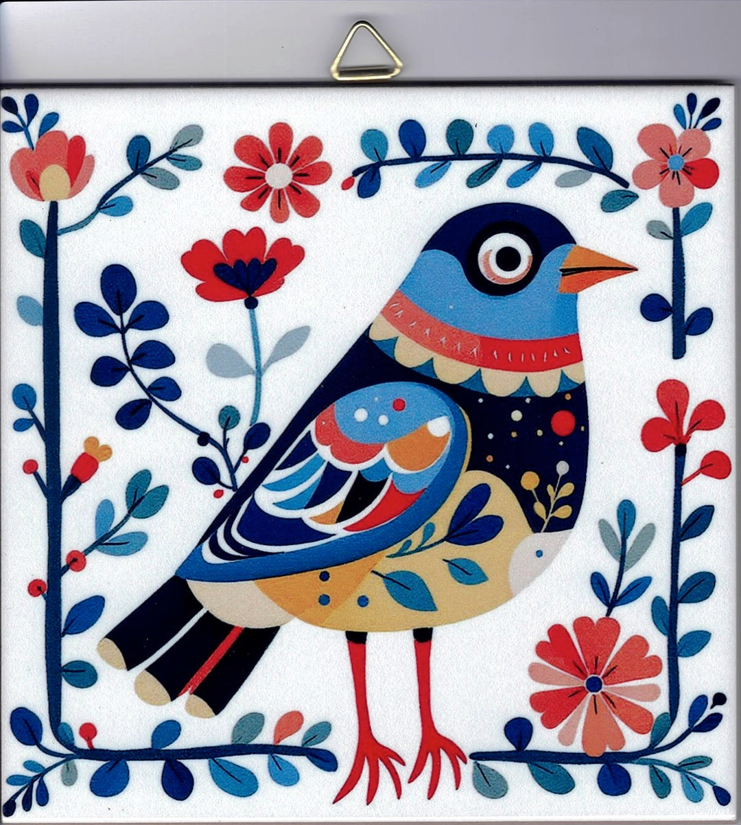 6" ceramic tile, Nordic bird with flowers