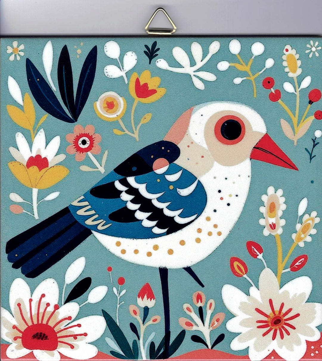 6" ceramic tile, Nordic bird with flowers