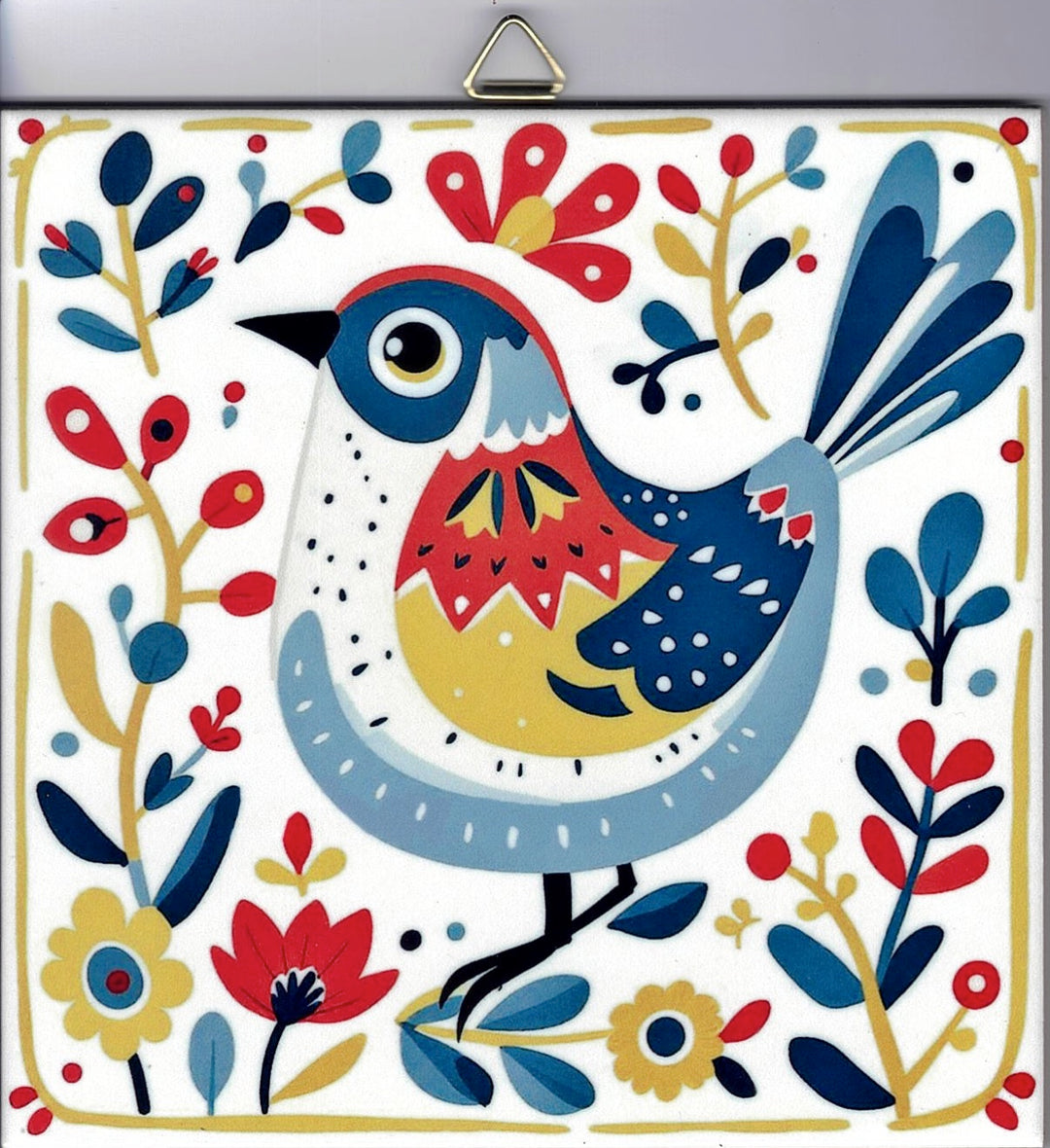 6" ceramic tile, Nordic bird with flowers