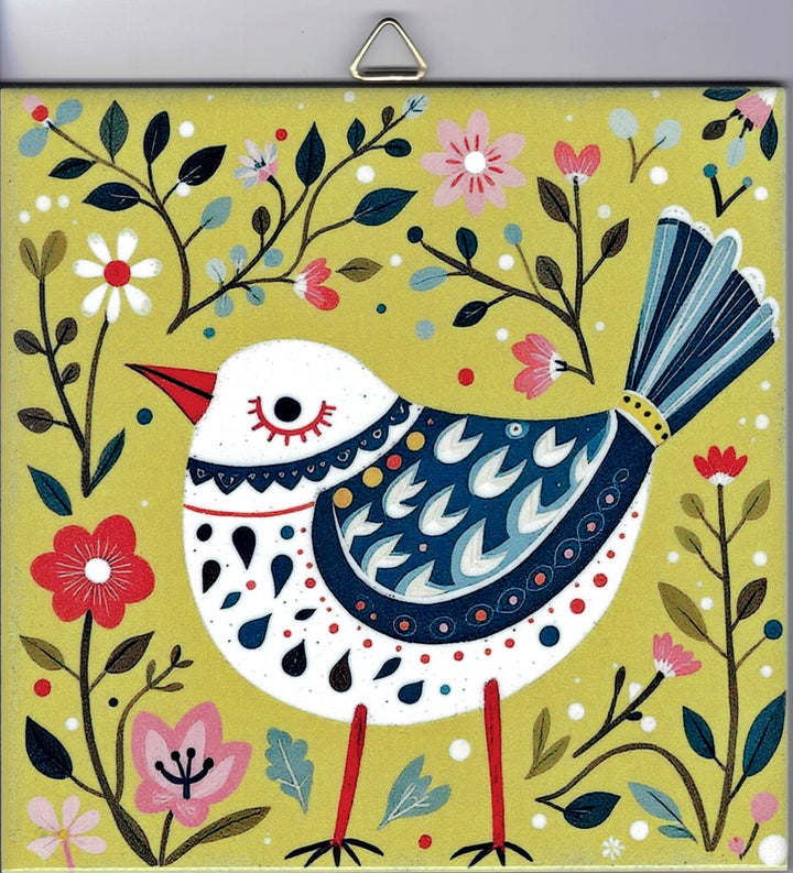 6" ceramic tile, Nordic bird with flowers
