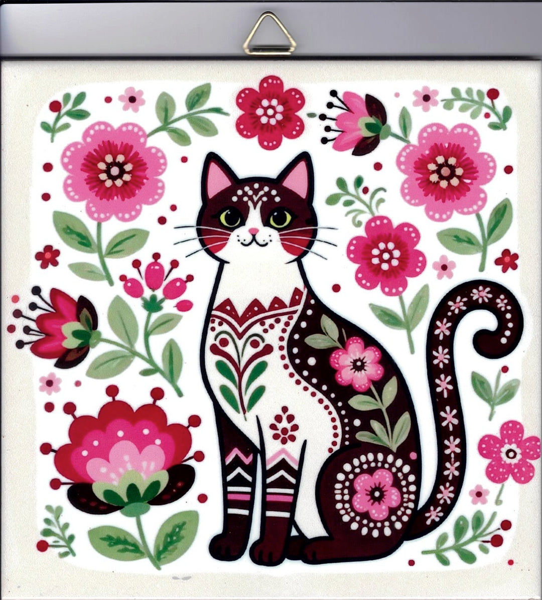 6" ceramic tile, Nordic cat with flowers