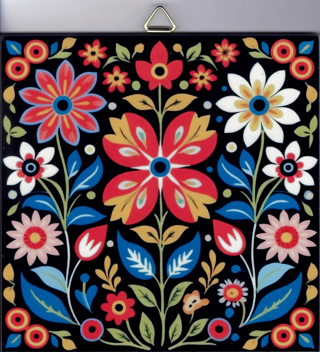 6" Ceramic Tile, Nordic Folk Art