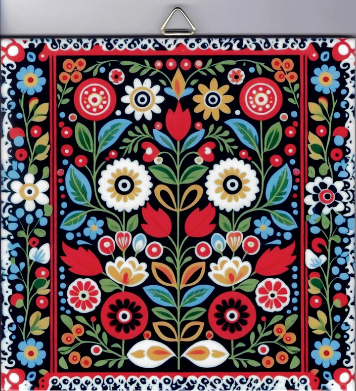 6" Ceramic Tile, Nordic Folk Art