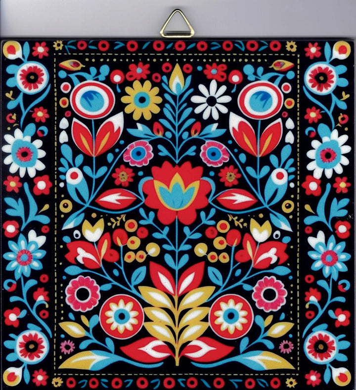 6" Ceramic Tile, Nordic Folk Art