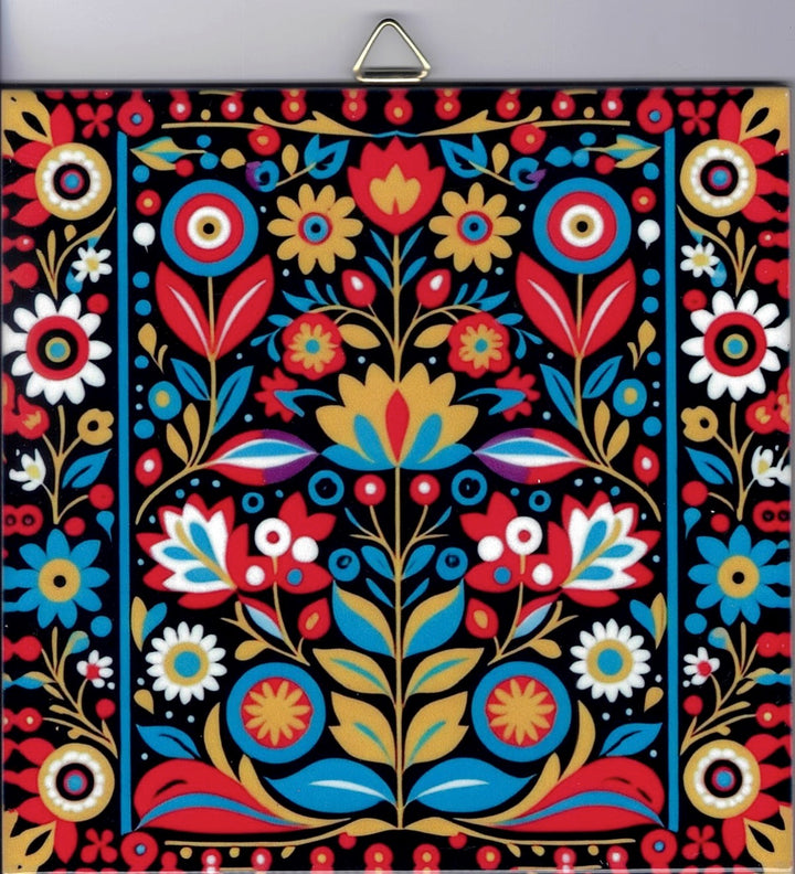 6" Ceramic Tile, Nordic Folk Art
