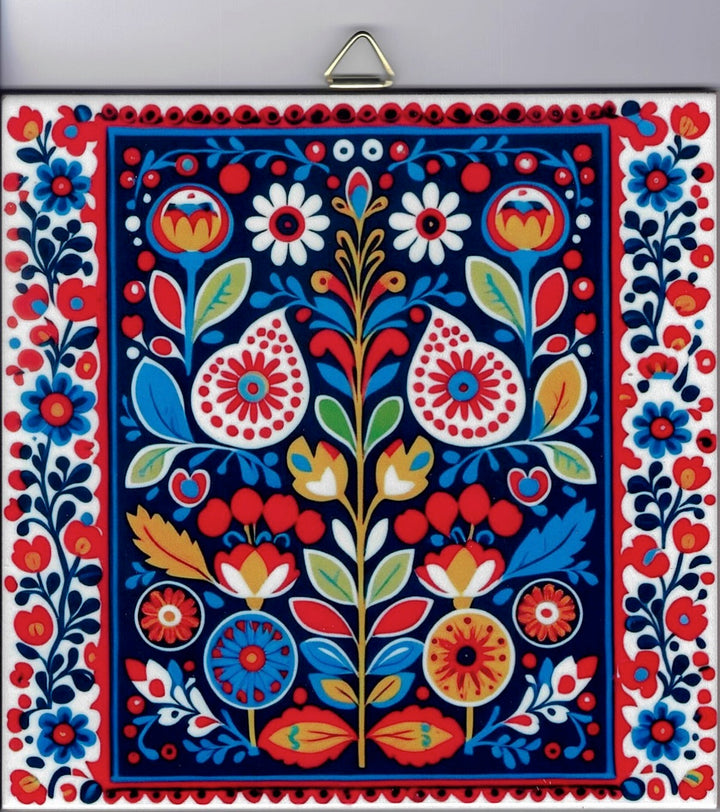6" Ceramic Tile, Nordic Folk Art