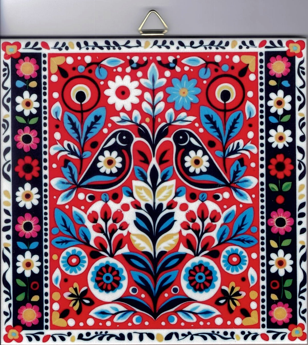 6" Ceramic Tile, Nordic Folk Art