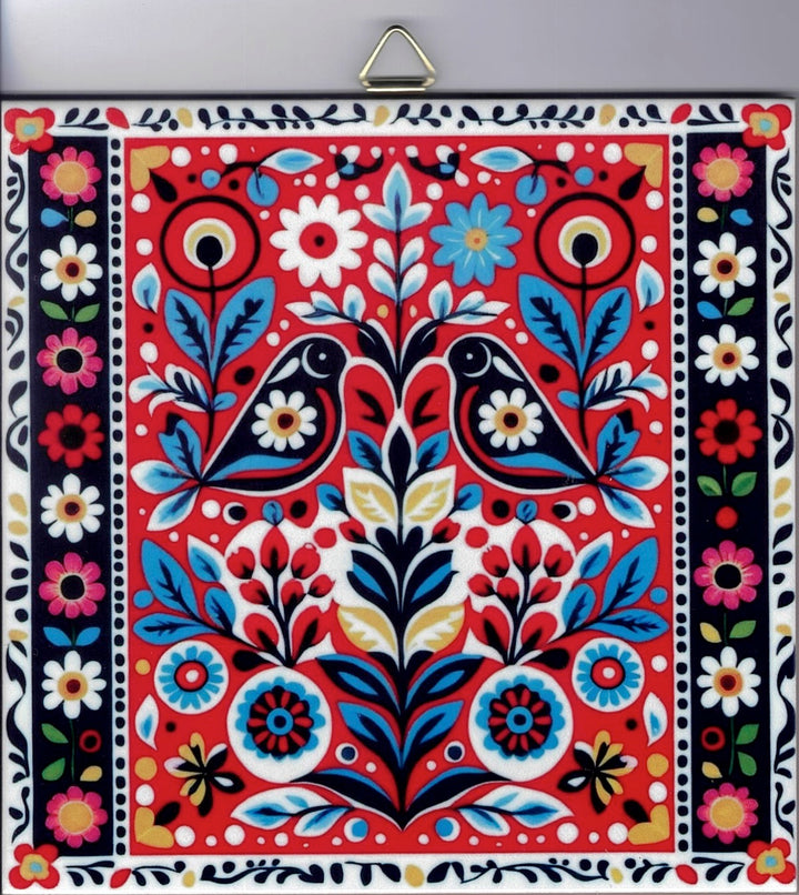 6" Ceramic Tile, Nordic Folk Art