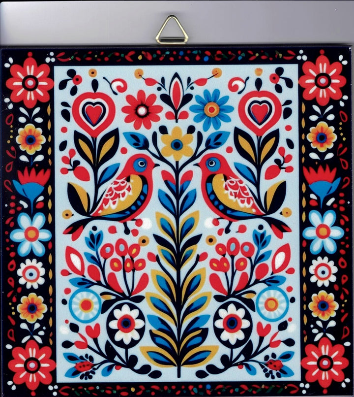 6" Ceramic Tile, Nordic Folk Art