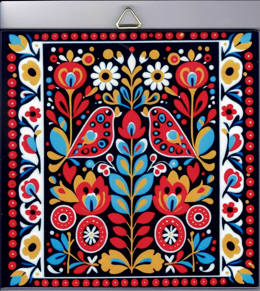 6" Ceramic Tile, Nordic Folk Art