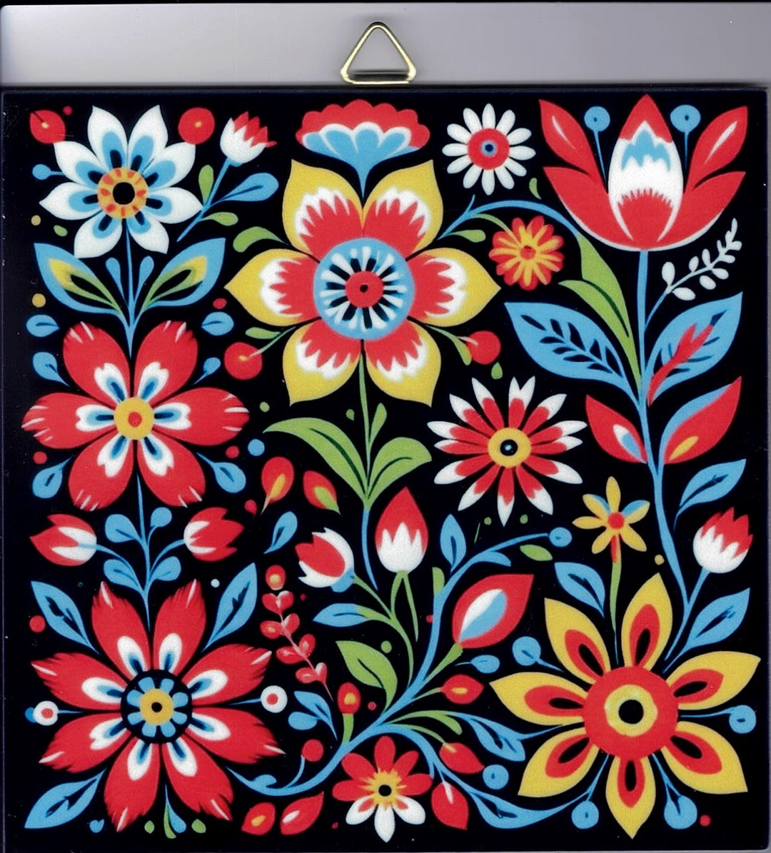 6" Ceramic Tile, Nordic Folk Art