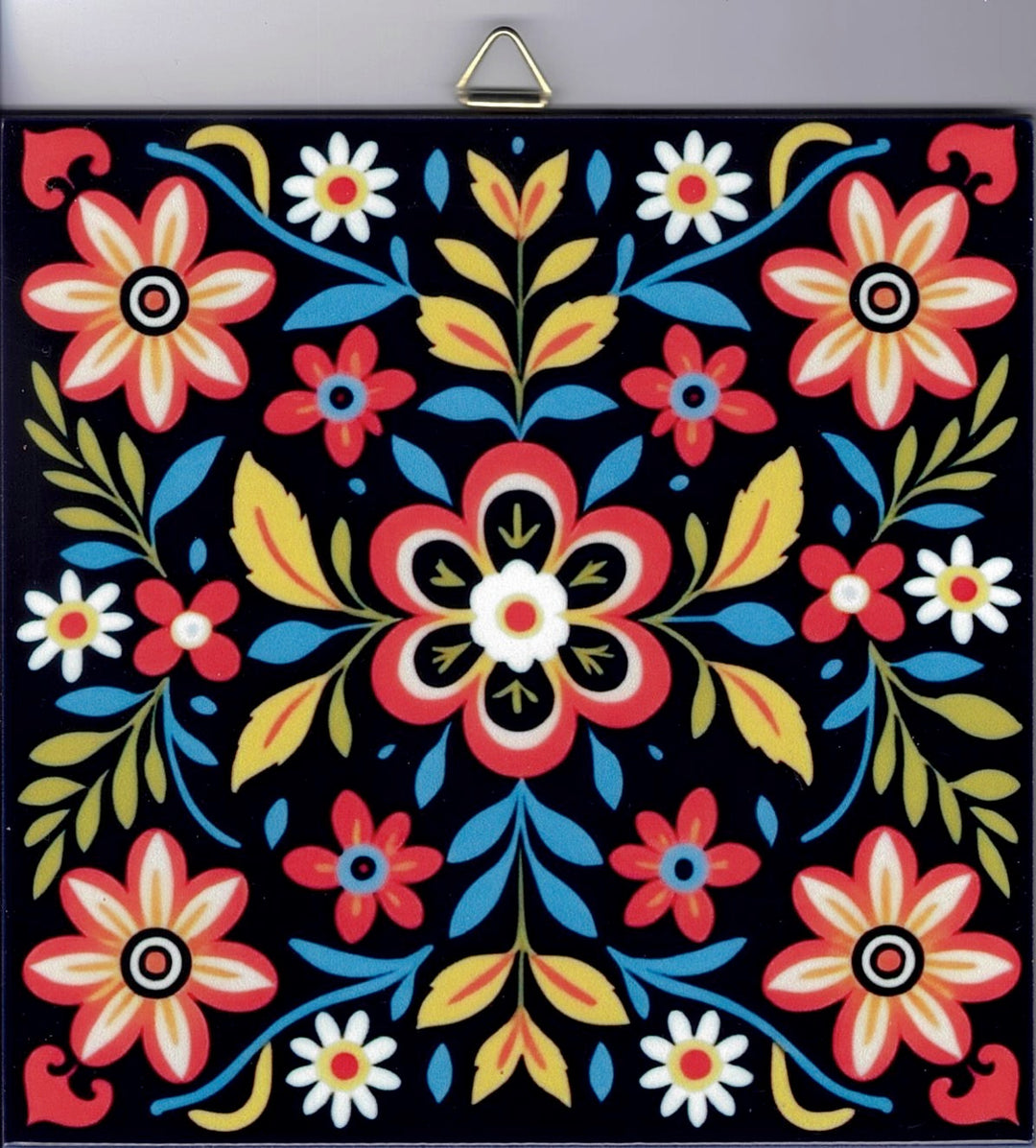 6" Ceramic Tile, Nordic Folk Art