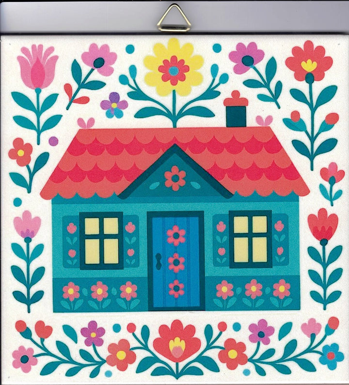 6" ceramic tile, Nordic Cottage House with flowers