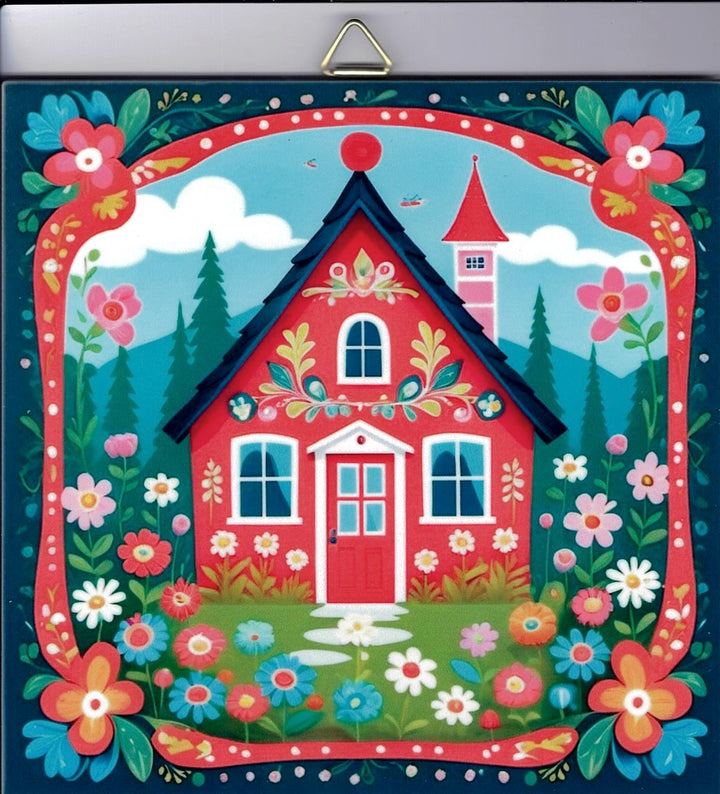 6" ceramic tile, Nordic Cottage House with flowers