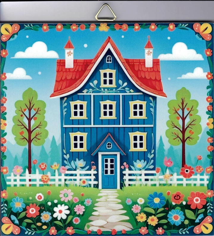 6" ceramic tile, Nordic Cottage House with flowers