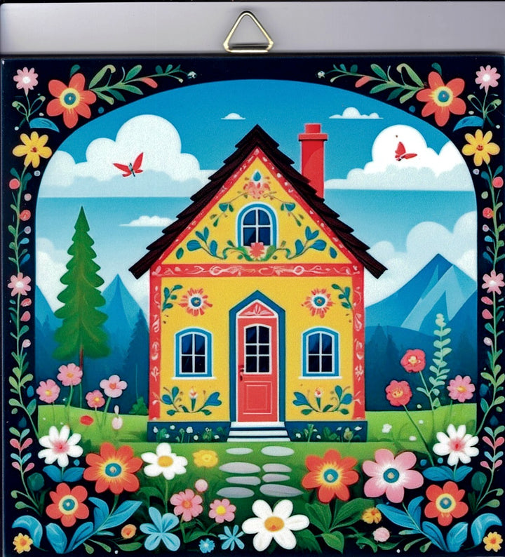6" ceramic tile, Nordic Cottage House with flowers