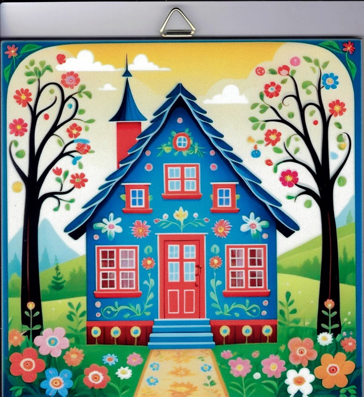 6" ceramic tile, Nordic Cottage House with flowers