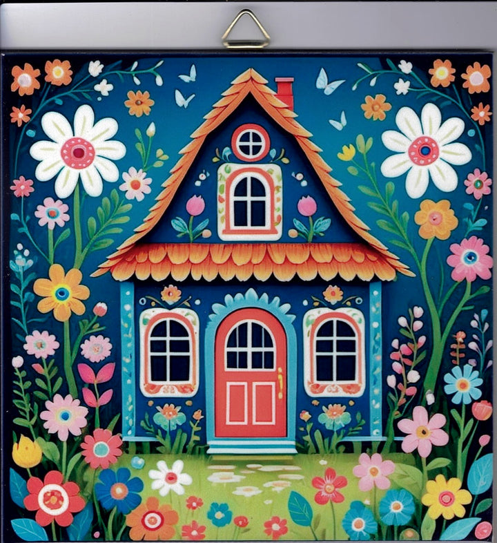 6" ceramic tile, Nordic Cottage House with flowers