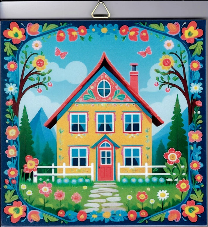 6" ceramic tile, Nordic Cottage House with flowers