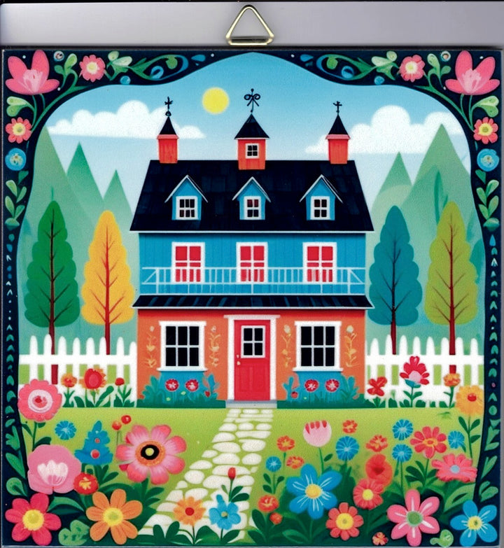 6" ceramic tile, Nordic Cottage House with flowers