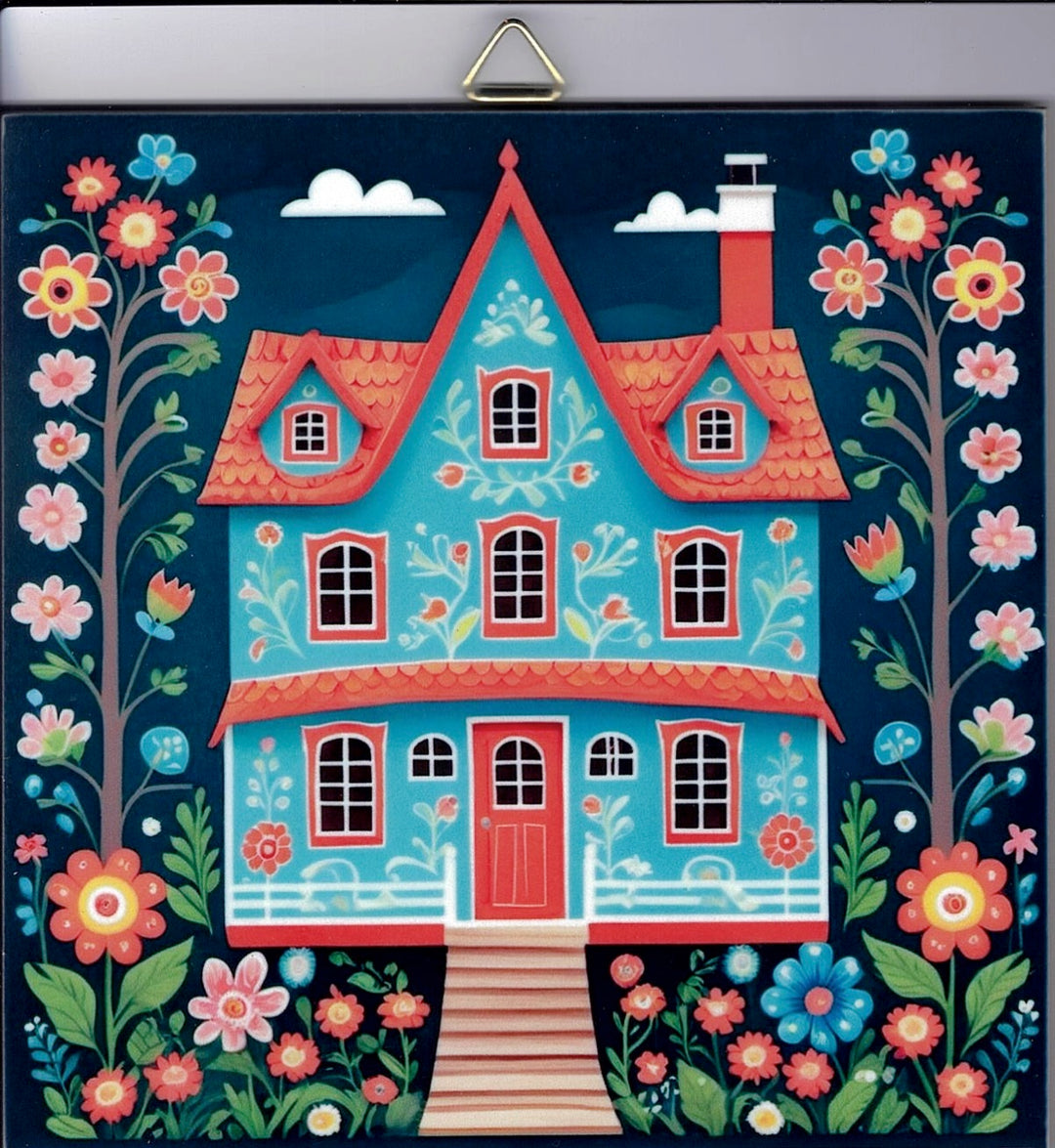 6" ceramic tile, Nordic Cottage House with flowers