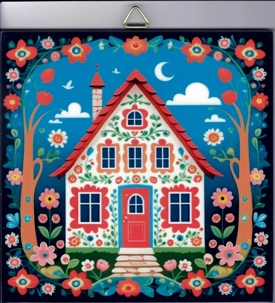 6" ceramic tile, Nordic Cottage House with flowers