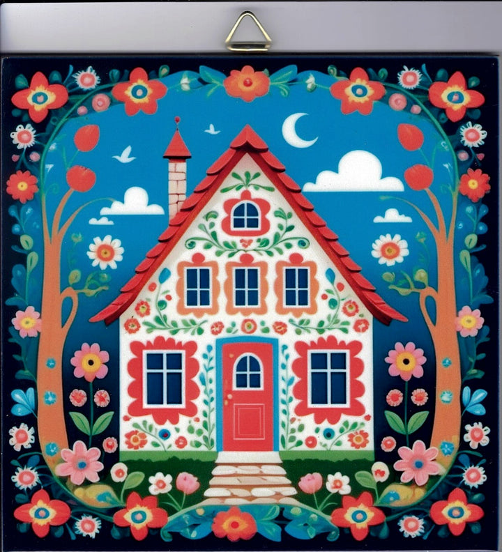 6" ceramic tile, Nordic Cottage House with flowers