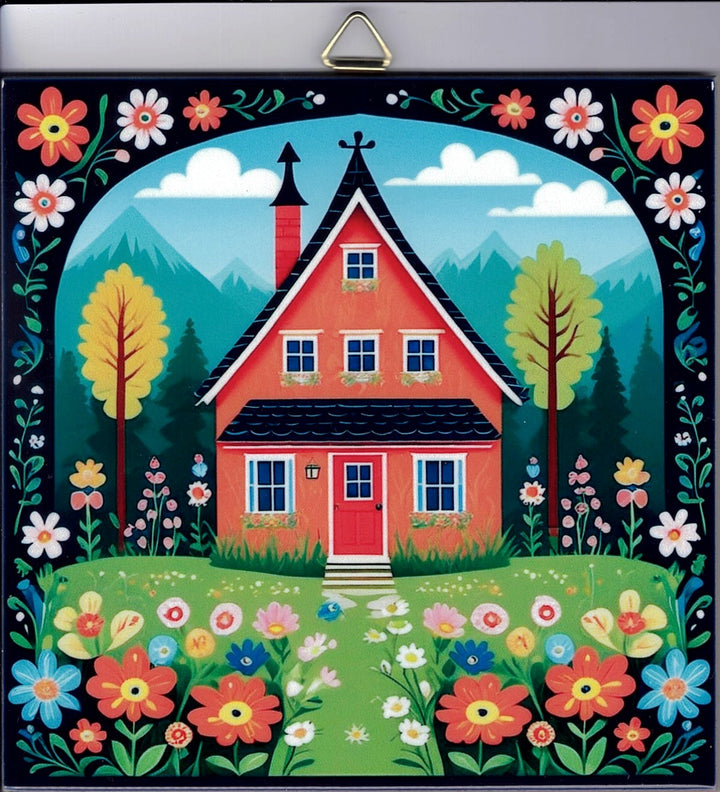 6" ceramic tile, Nordic Cottage House with flowers