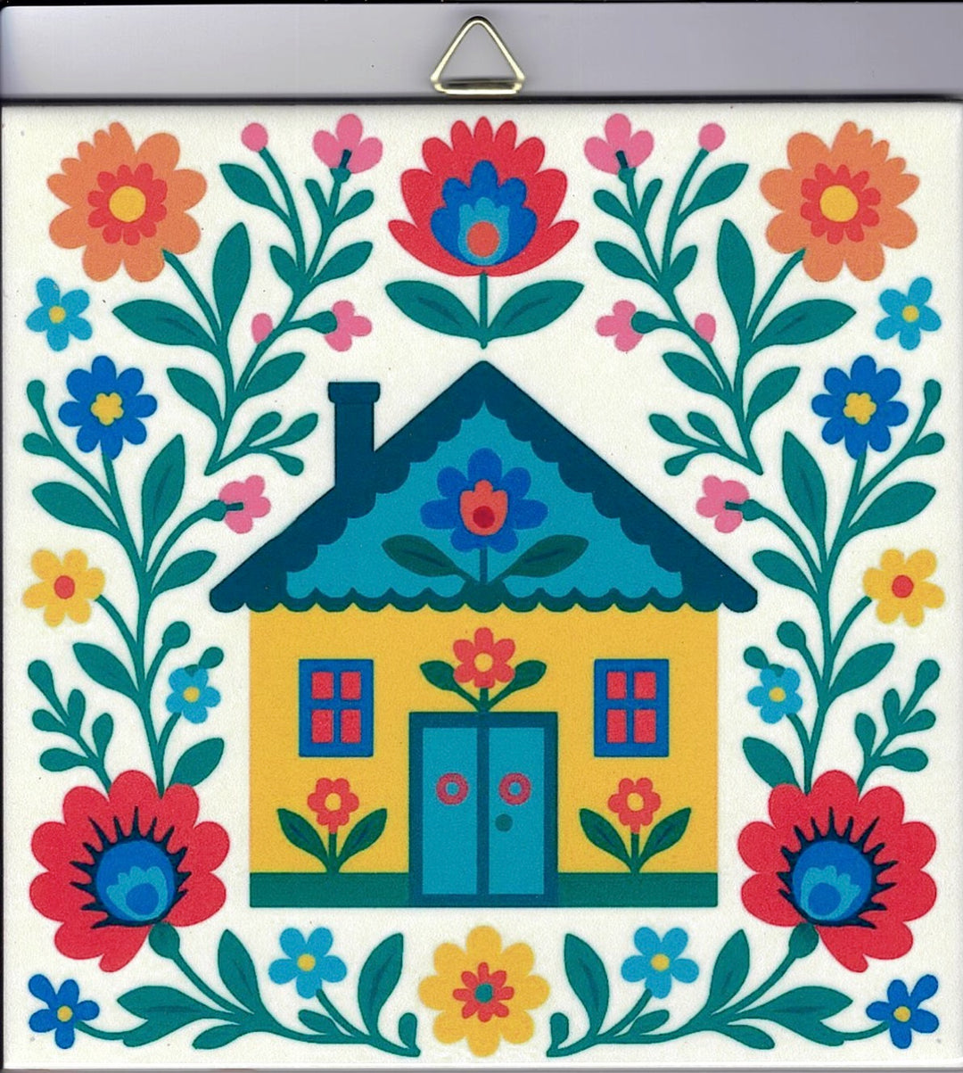 6" ceramic tile, Nordic Cottage House with flowers