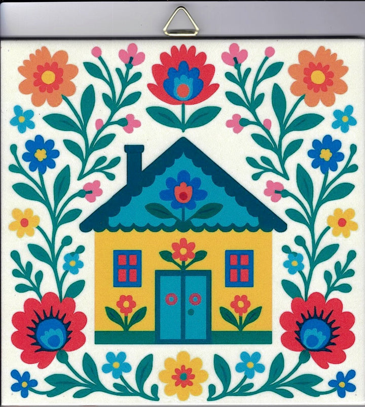 6" ceramic tile, Nordic Cottage House with flowers