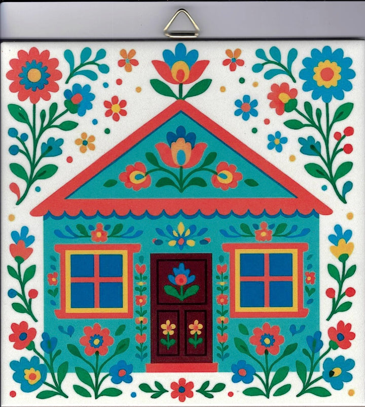 6" ceramic tile, Nordic Cottage House with flowers