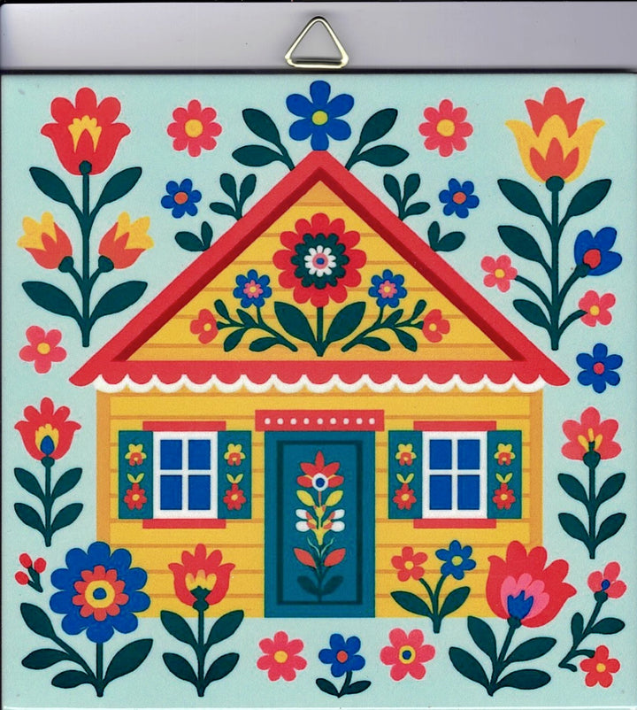 6" ceramic tile, Nordic Cottage House with flowers