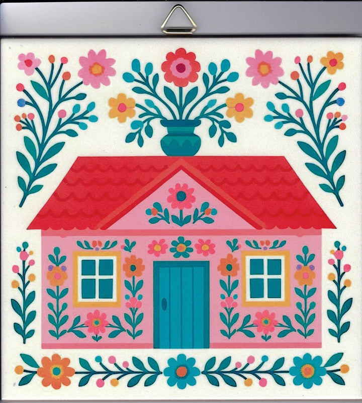 6" ceramic tile, Nordic Cottage House with flowers