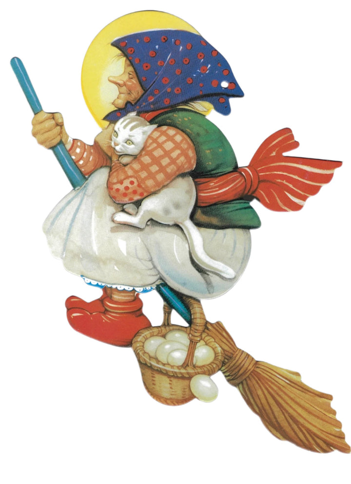 Easter Witch with white cat and egg basket , Påskkärring by Helge Artelius