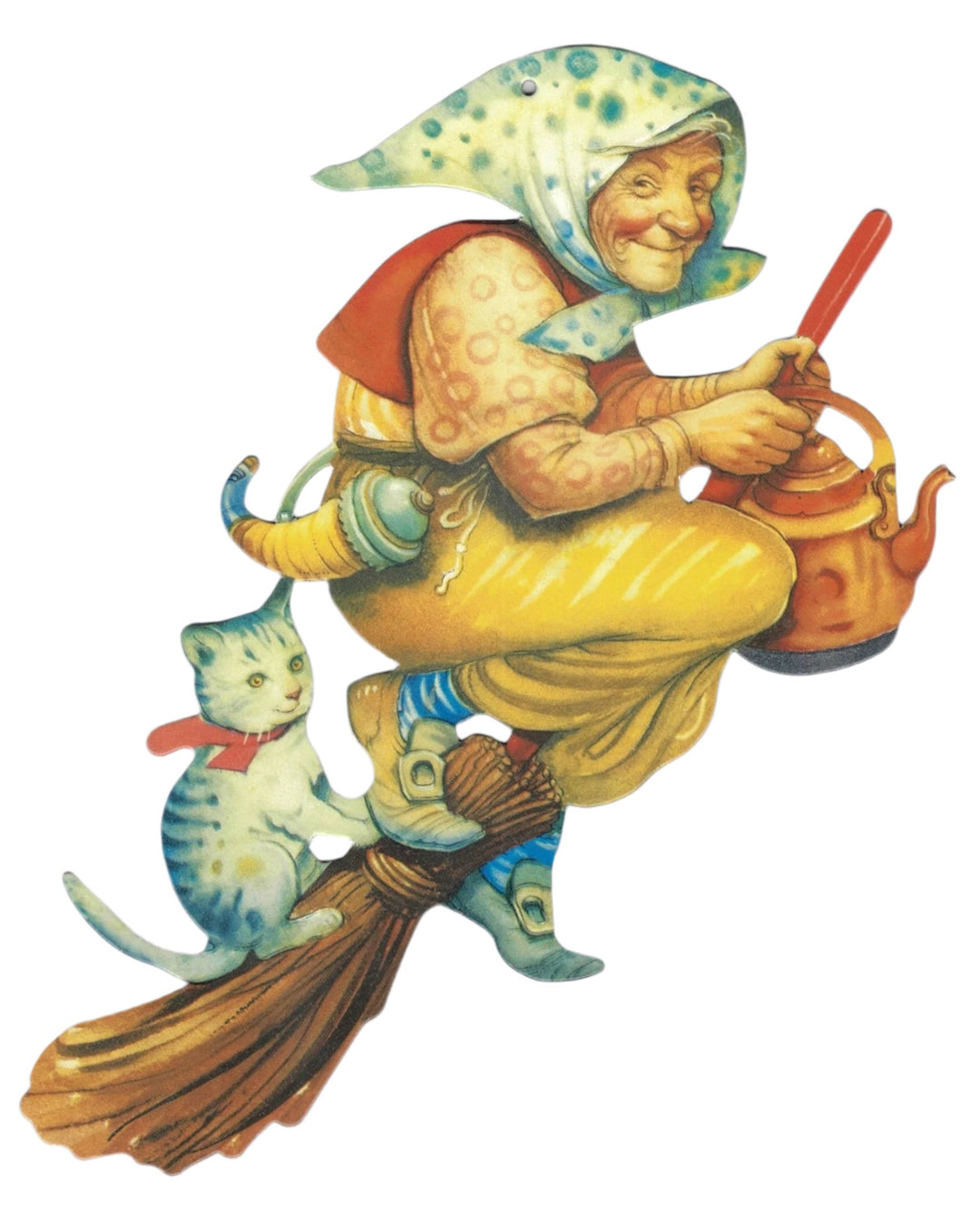 Easter Witch with stripe cat and coffee pot, Påskkärring by Helge Artelius