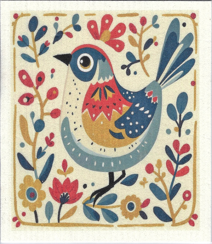 Swedish Dishcloth - Bird with Flowers